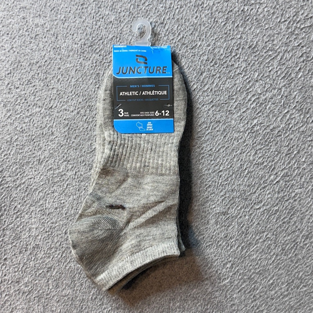 Juncture Socks Mens 6-12 Gray Athletic‎ Low Cut 3 Pair Arch Support 120237 2401